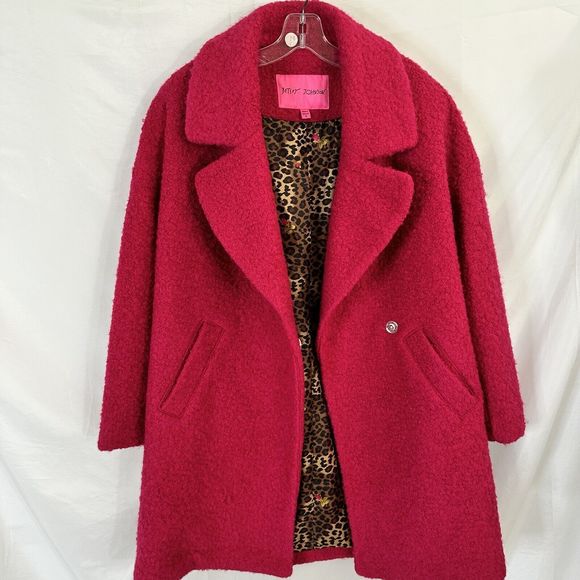 Betsey Johnson Pink Teddy Faux Fur Boucle Cocoon Coat Sz MEDIUM - Picture 6 of 10